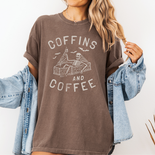 Coffins and Coffee comfort colors tee